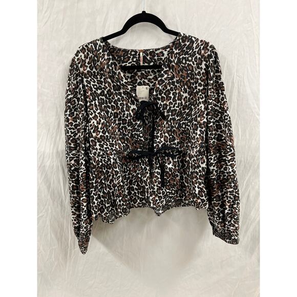 NWT Free People Leopard Front Tie Top size L - Picture 1 of 6